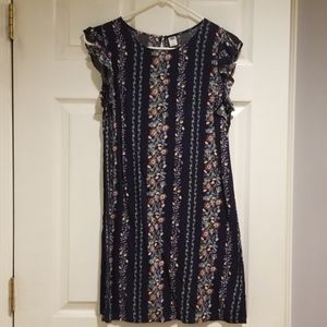 Navy Blue Shift Dress with multi-floral design